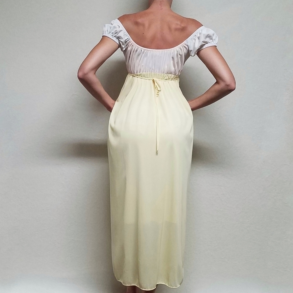 1960s Vintage Jrs by Barad Regencycore Pink Yellow Off-Shoulder Lace Nightgown - Picture 3 of 16